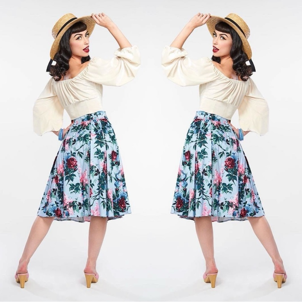 💜 Pinup Girl | Blue Floral Print LITTLE JUN SKIRT 2X